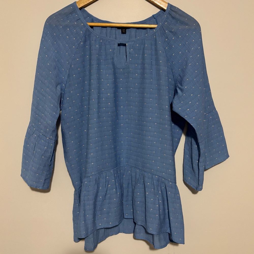 Coco + Carmen Blue Peplum 3/4 Sleeve Blouse | Size S/M